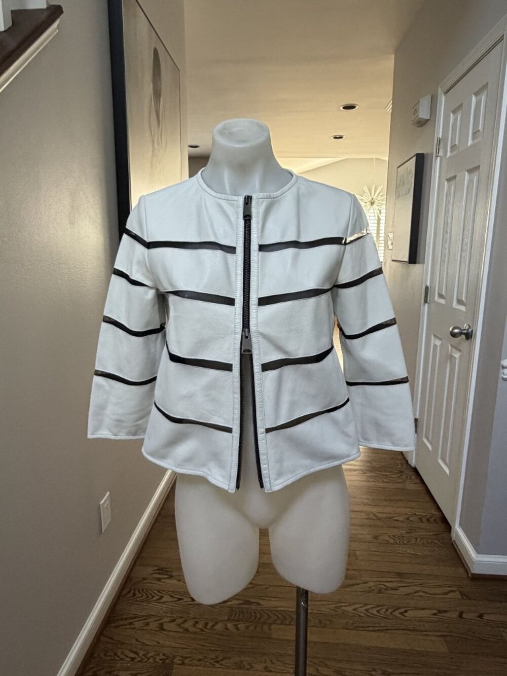 IN TRANSIT 2 leather and mesh stripe double zipper shirt excellent condition siz